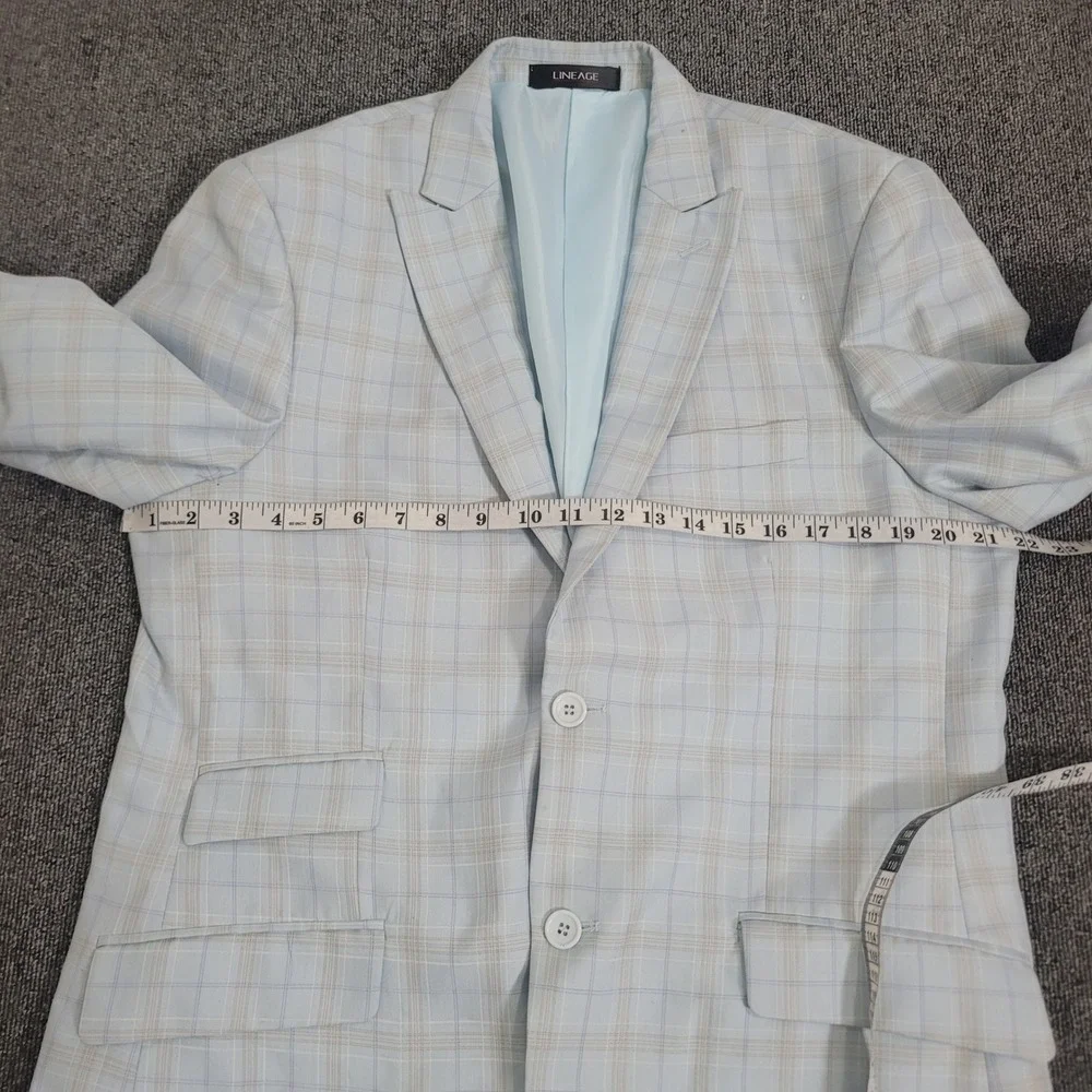 Lineage 40R W34 3 Piece Suit Mens Aqua Blue Plaid Blazer Trousers Viscose Blend